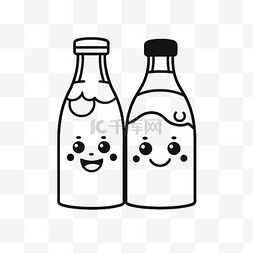 两个卡通牛奶瓶，上面有快乐的脸