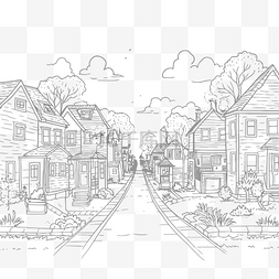 城市线描背景图片_背景轮廓草图中带房屋的街道的线