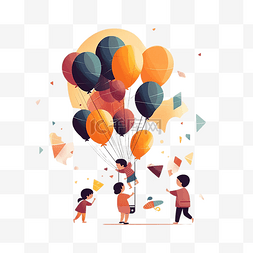 彩色空中气球图片_儿童节卡通人物插画