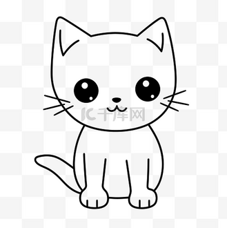免抠元素一只猫坐着的卡通着色页,它的大眼睛轮廓素描 向量个人vip和