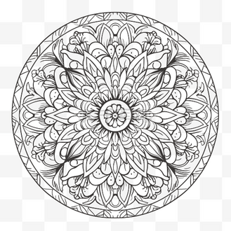 花瓣图案圆形图片素材_圆形设计以黑白着色页轮廓草图显示 向量