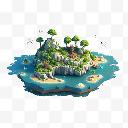 蓝色海洋海上岛屿25d模型游戏等距