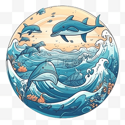 蓝鲸水彩图片_海洋日海水鲸鱼生态插画