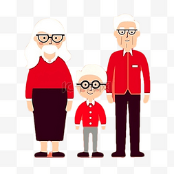 敬老爱老助老图片_祖父母日温馨红色衣服一家人