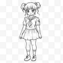 一个穿着制服的动画女孩着色页轮