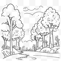 森林树林自然植物图片_森林轮廓素描中的孩子们的简单免