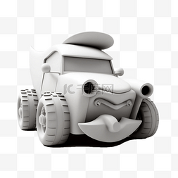 玩具小汽车图片_3d白色搞怪表情轮子卡通车立体