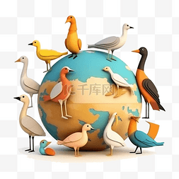 迁徙地图图片_世界候鸟日3d地球可爱卡通