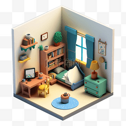 几何建筑简单图片_房间模型3d简单卡通图案