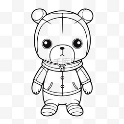 穿着冬季着色页轮廓素描的熊角色