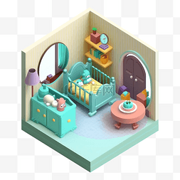 3d房间模型婴儿房简单可爱图案