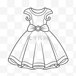 儿童衣服和裙子的图片_带有蝴蝶结轮廓草图的连衣裙图解