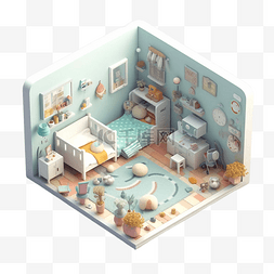 3d家具模型图片_婴儿房间卧室蓝色3d