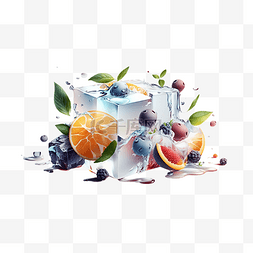 溅水的水果图片_冰块凉爽的夏天插图