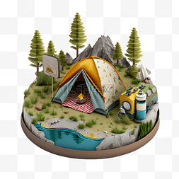 野营帐篷可爱卡通插画