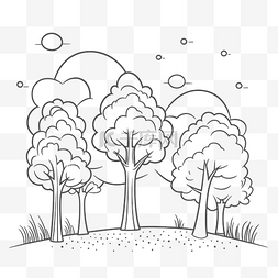 一张人与自然和谐相处水墨画图片_着色页与天空中的树木轮廓素描 