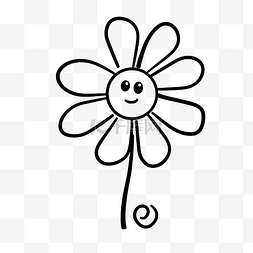 黑白素描花卉图片_白色背景素描上微笑雏菊的轮廓 