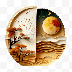 月嫦娥图片_中秋节叠纸风格创意插画