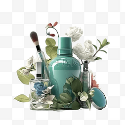 刷子海报图片_化妆品绿色瓶子
