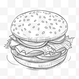 快餐线描素材图片_快餐汉堡图画黑白插图轮廓素描 