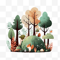 卡通森林大图图片_森林可爱树木插画
