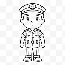 警察儿童图片_卡通警察着色模板轮廓素描 向量