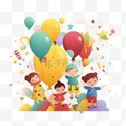插气球图片_儿童节气球人物插画