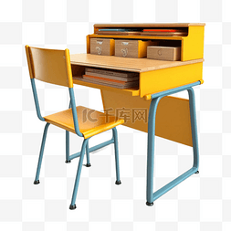 创意木质椅子图片_木质书桌立体插画
