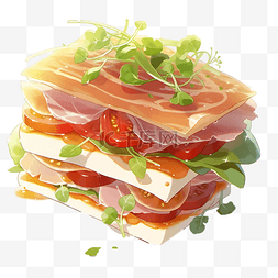 鸡蛋番茄图片_三明治上漂亮的火腿片