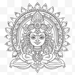 女神字体png图片_着色轮廓素描的印度女神 向量