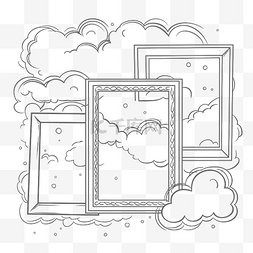 框线描图片_三个云和框架着色页轮廓草图 向