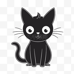 黑色小猫图片_大眼睛黑色小猫矢量插图轮廓草图