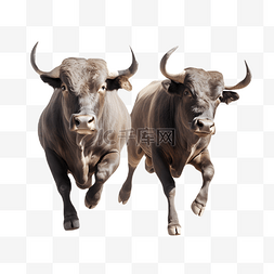 两只奔跑的公牛动物牲畜立体模型