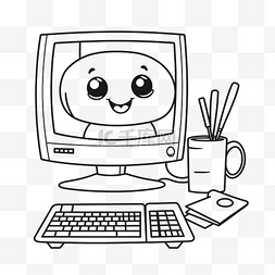 白计算机图片_计算机显示器的着色页和一杯咖啡