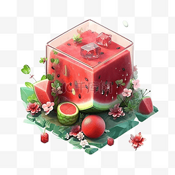 夏季美食西瓜图片_果汁方形杯子