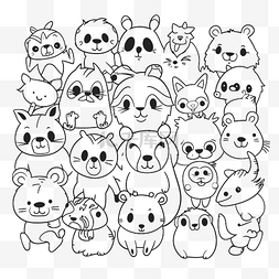 儿童线条画动物图片_一群可爱的动物可以画在黑色背景