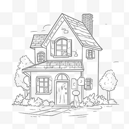 房子轮廓艺术图片_卡通房子着色页，旁边有房子轮廓