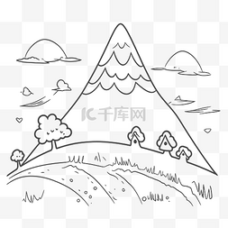 黑色小山图片_Drawing of a mountain scene coloring page 山
