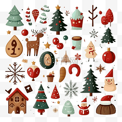 冬季圣诞物件图片_圣诞节物件装饰多个卡通
