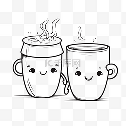 两个咖啡杯在一起的插图轮廓素描