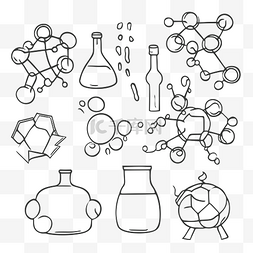 化学元素素描图片_一系列手绘物体和分子线条轮廓素