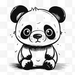 可爱画熊猫熊人物插画轮廓素描画