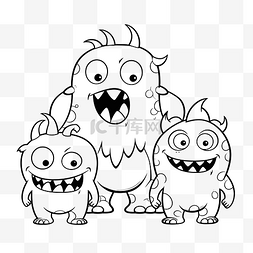 素描中图片_家庭着色页轮廓素描中的三个怪物