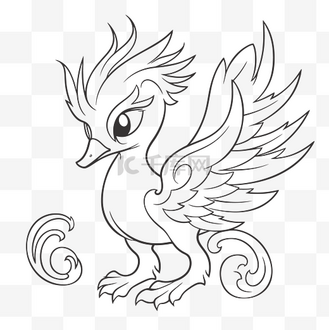可爱的卡通龙着色页轮廓素描 向量
