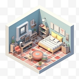 3d屋顶图片_3d房间模型蓝色褐色地板卧室立体