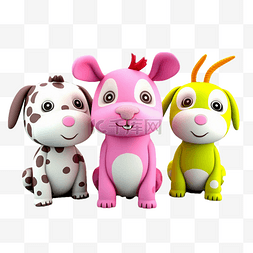 3d动物玩具图片_3d玩偶粉色绿色斑点狗立体