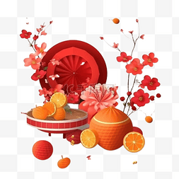 春节橙图片_春节梅花红色水果红色真实效果