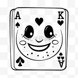 扑克牌绘图与一张脸轮廓素描 向