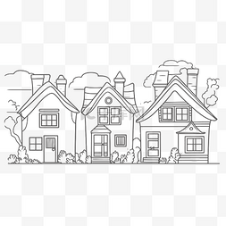 三个房子着色页轮廓草图 向量
