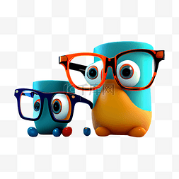 眼镜蓝色可爱卡通3d